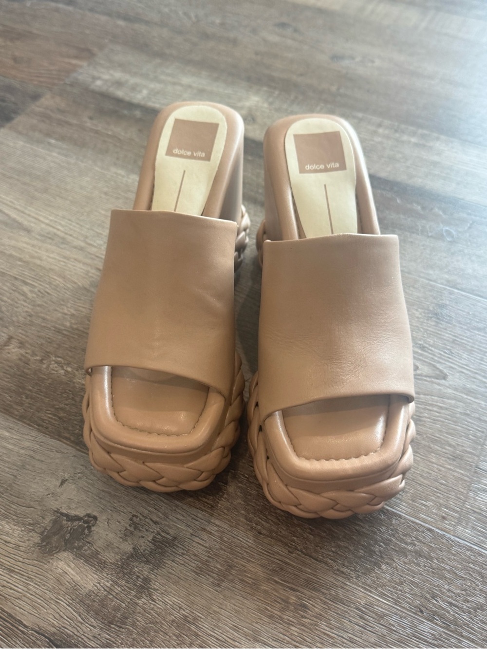 Dolce Vita Nude-Tan Braided Platform Mule Sandals